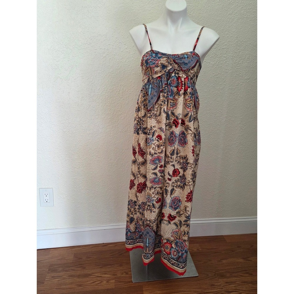 Twenty One Womens Boho Floral Paisley Empire Waist Maxi Dress Blue Red Small S/P